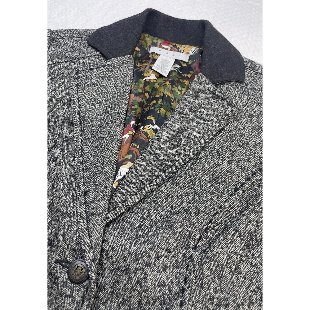 CABI Fox Hunt Wool Blend Tweed Herringbone Equestrian Blazer Jacket Size 2